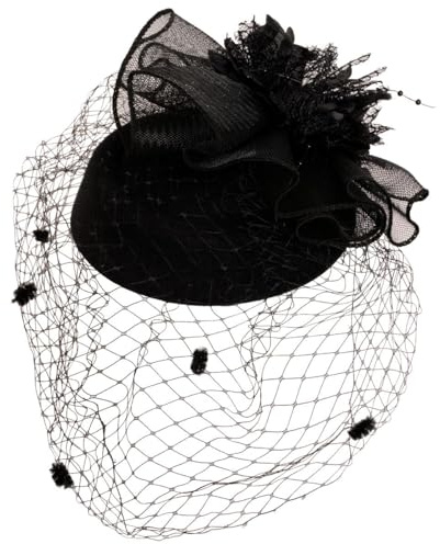 Ro Rox Net Rüschen Fascinator Blumenhut Retro Pinup 40er 50er Hochzeitsfeier, Schwarz, Einheitsgröße