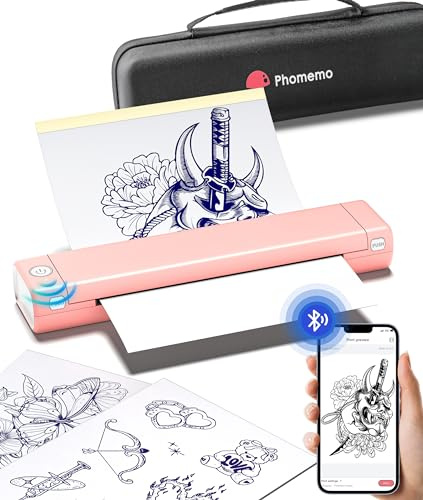 Phomemo M08F Stencil Drucker Thermodrucker Transfer Stencil Drucker mit 10 Tattoo Transfer Papier+Aufbewahrungsbox, A4 Tattoo Thermodrucker für Anfänger, Tattoo Künstler