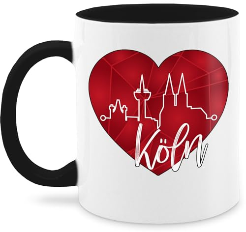 Tasse Tassen 325ml - Karneval & Fasching - Köln Herzschlag I Köln Skyline Herz - 325 ml - Schwarz - kölner karnevalstasse fasching- kölsche faschingstasse carnevale dom fasnetbecher karnevals