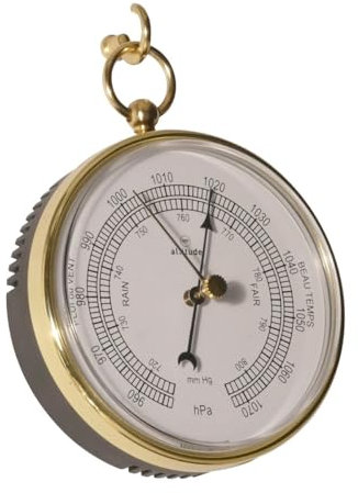 Barometer Barostar zum Aufhängen, Messingrahmen, Messing-Wandhaken, Durchmesser 98 mm, Tiefe 40 mm, Gewicht 88 g, hergestellt in Dänemark