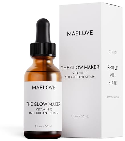 MAELOVE Glow Maker Vitamin C Serum with Vitamin E, Ferulic Acid & Hyaluronic Acid, Award-Winning Brightening and Hydrating Facial Serum, Unscented, 1.0 fl oz