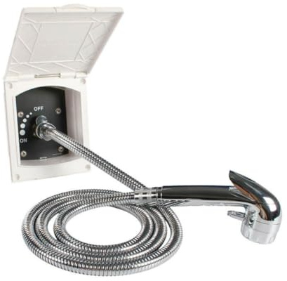 Marvix External Shower Point Water Outlet Socket White & Trigger Shower Head Set For Motorhome, Caravan, Campervan, Horsebox