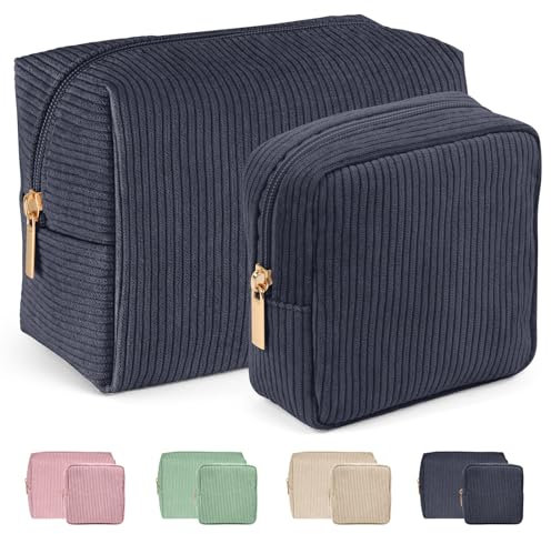 Make up Tasche MAGEFY 2 Pcs Kleine Kosmetiktasche Schminktasche für Frauen Cord Kosmetiktaschen Reise Kosmetiktaschen mit Metall Reißverschluss Make up Tasche für Handtasche (Grau)