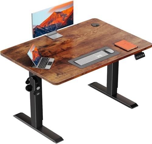 Flamaker Standing Desk 100x60cm Height Adjustable Desk with Splice Board Standing Table with Hook Office Table with Memory Smart Pannel,Vintage Brown