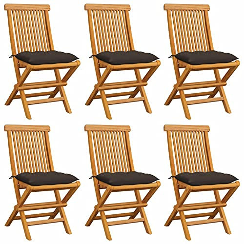 Homgoday Gartenstühle mit Taupe Kissen 6 STK. Massivholz Teak Balkonstuhl Gartenstuhl Gartensessel Balkonstühle Terrassenstuhl Stühle für Balkon Terasse