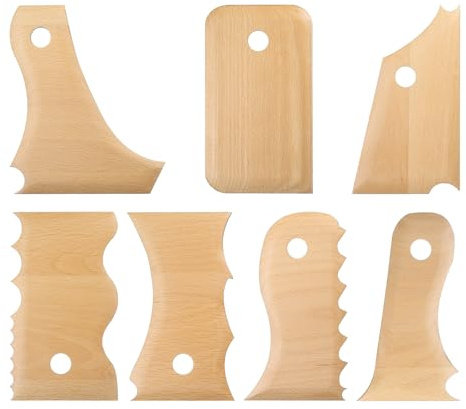 sourcing map 7pcs Pottery Ribs Trimming Tools Pottery Profile Rib Wooden Foot Shaper Rib Foot Forming Tool Texture Rib Beech Wood for Carving Ceramics Clay