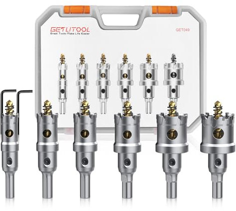 GETLITOOL Hartmetall-Lochsäge, 6pcs TCT Lochschneider 16–32 mm Metall Lochsäge Bohrer Set, TCT Lochsägen-Set für Löchern in Edelstahl, Eisen, Aluminium, Kunststoff