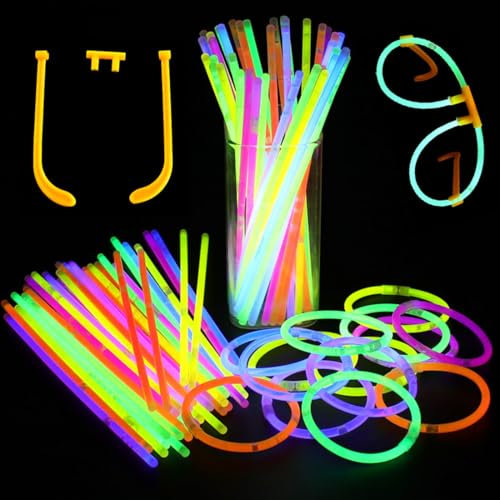 WeddHuis 70 Bastoncini Luminosi, 70 Connettori, Fluorescenti, Party Kit Bambini Adulti, Starlight, 100 Glow Sticks e Connettori, Occhiali Gadget,Set di occhiali da vista 1pc in omaggio carnevale