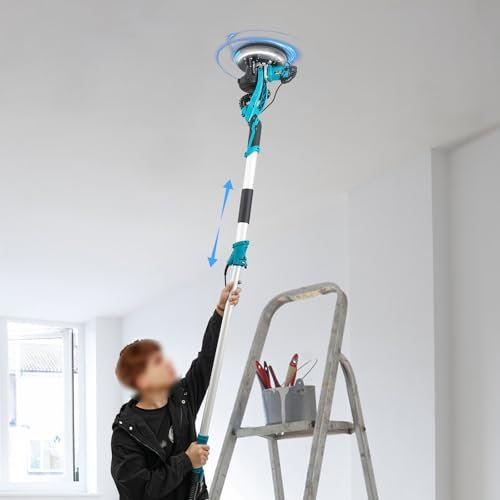 Apriltop 750W Levigatrice Elettrica per Soffitti e Pareti con Aspirazione Della Polvere, Levigatrice per Cartongesso da 800-1800 Giri/Min. a Velocità Variabile, Blu