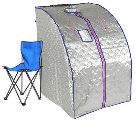 XUANYU Sauna a infrarossi a secco portatile e pieghevole, sauna riscaldata a secco con 36 tormalina, sedia pieghevole e telecomando, persona sauna a infrarossi per casa, 80 x 70 x 98 cm, argento