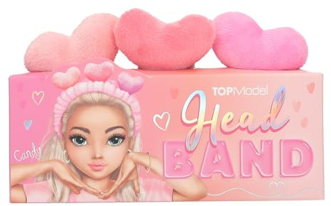 Depesche TOPModel - Plüsch Haarband Beauty and Me, Kosmetikhaarband in Rosa, mit Herzen, Stirnband für die Hautroutine