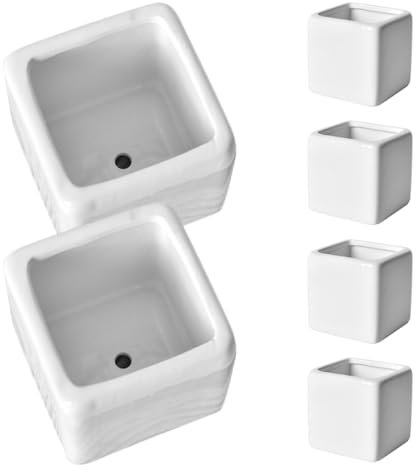 TOYANDONA 6 Piezas Macetas de Cerámica Cuadradas para Plantas Suculentas de Blancas Decorativas para Escritorio Ventana y Decoración del para Interiores
