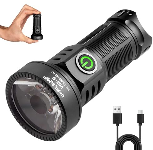 urFlamp V63-S Long Throw Flashlight, 2000 Lumens Ultra-Bright, Compact & Powerful LED Spotlight, USB C Rechargeable, Pocket Size, 663m Beam Distance