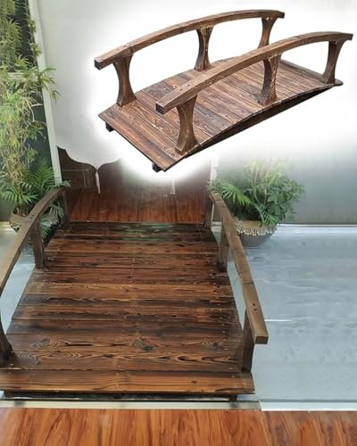 ZIMGOD Puente Jardín Pequeño Puente de Madera para Estanque de Jardín, Puentes de Senderos Japoneses con Barandillas, Pequeña Pasarela para Paisajismo, Fácil de Montar(180cm (6ft))