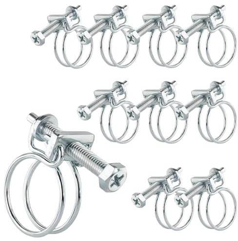 LUMOOM 10 fascette stringitubo a doppio filo, fascette stringitubo in acciaio inox, fascette stringitubo regolabile, morsetti per tubo flessibile per famiglia acqua tubo automobile (17-20 mm)