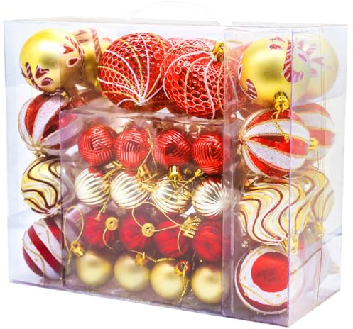 48PCS Christmas Balls Ornaments Set, 3.15 Inch Plastic Red and Gold Christmas Baubles Hanging Balls for Xmas Tree Decorations