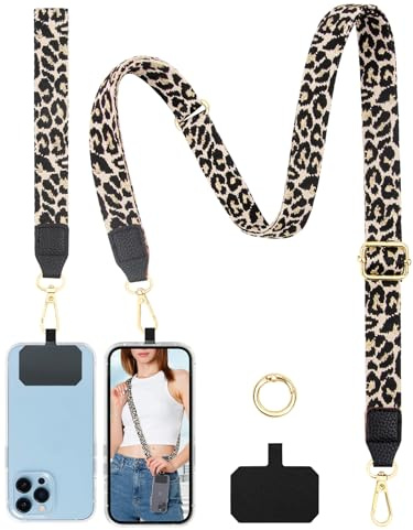 Faneam Lanière Téléphone Portable Universelle 2,5 cm, Cordon Telephone Portable Réglable à Motifs Chic, Chaîne de Téléphone avec Dragonne Portable, Tour de Cou Smartphone pour Femme