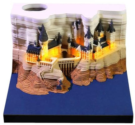 3D-Schreibtischkalender 2026, Magic Castle, 3D-Kunst-Memo-Block mit Lichtern, Zeitmesser, Kalender 2026, zum Abreißen, zum Basteln, für Büro, Schreibtisch, Haftnotizen, Aufzeichnungsdekoration