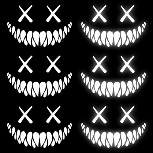 Valicaer Halloween-Aufkleber,Reflektierend Dämon Smile Aufkleber 6 Stück Auto & Motorradhelm Sticker Halloween Auto Aufkleber für Heckscheibe & Briefkasten Halloween Heimdekoration (6, Weiß)
