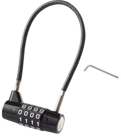Candado Combinación de 4 Dígitos, Candado de Combinación de Cuerda de Acero de 4 dígitos Cerraduras de Cable con Combinación de Palabras Cuerda de Alambre de 175 MM para Interior y Exterior Negro