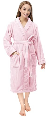 NY Threads Lyxig Morgonrock för Kvinnor |Supermjuk Fleece-Badrock | Mysig Sjalkrage Myskläder och Nattkläder (L, Ljusrosa)
