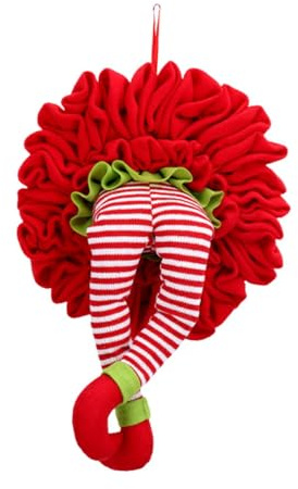 Colcolo Corona Navideña Decorativa con Forma de Piernas de Duende Adorno para de Navidad Colgante Exterior de Tela Resistente Adecuado para Ventanas, Piernas Rojas, Individual