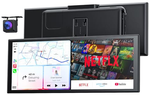 10.26“ Carplay Screen for Car with Net-Flix YouTube, Portable 60FPS Wireless Car Play Tablet for Apple CarPlay & Android Auto, 1080P Backup Camera, OTA, Dual Bluetooth, Voice Control, Navigation