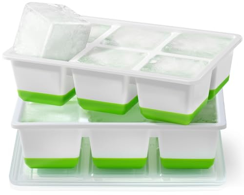 JRISBO Silicona Cubitera Grande para Hielo, 6 CM Moldes Hielo XL Cubiteras Libre de BPA, 140ml Cubitos de Hielo Cubiteras con Tapa Ice Cube Tray para Whisky Cócteles (2 VERDE)