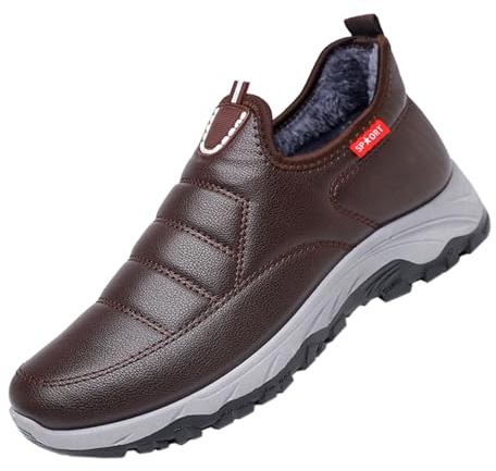 Generisch Men's Winter Boots, Lined and Waterproof Snow Boots, Non-Slip Short Shaft Flat Winter Boots, Thick Sole Boots, Slip-On Boots, Comfortable Warm Hiking Boots, Ankle Boots, Black, coffee, 9.5