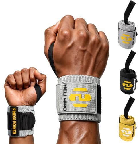 HELI MIAO handledsbandage, handledsstöd för fitness, bodybuilding, styrketräning och crossfit (grå)