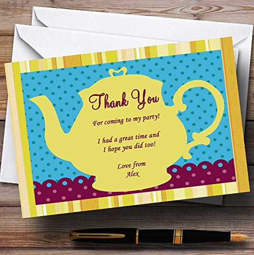 Big Yellow Teapot Vintage Tea Personalised Birthday Party Thank You Cards