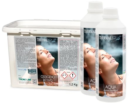 Thermal Bath SET Ossigeno Attivo past 20gr 1,2 Kg + 2pz Aqua Exotic da 1 Lt | Ossigeno Attivo Pastiglie da 20gr e Acqua Termale con Sali Minerali al Profumo Tropicale, Ideale per Piscina e Idromassaggio