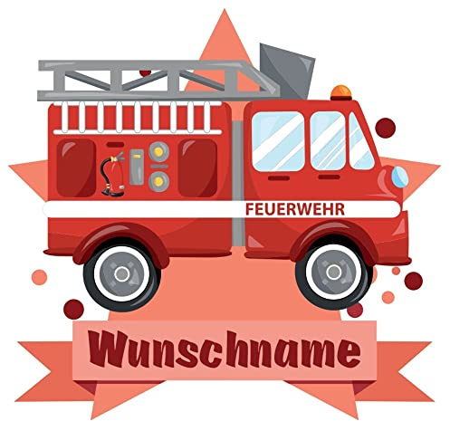 Samunshi® Feuerwehr-Auto Aufkleber mit Namen Autoaufkleber Namensaufkleber Kinder - 15x13,1cm mehrfarbig