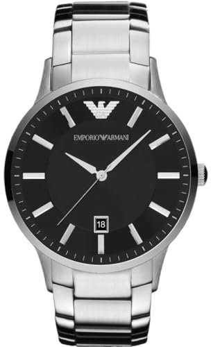 Emporio Armani Herrenuhr , DreizeigerDatumswerk, 43mm Silbernes Edelstahlgehäuse mit Edelstahlarmband, AR11181