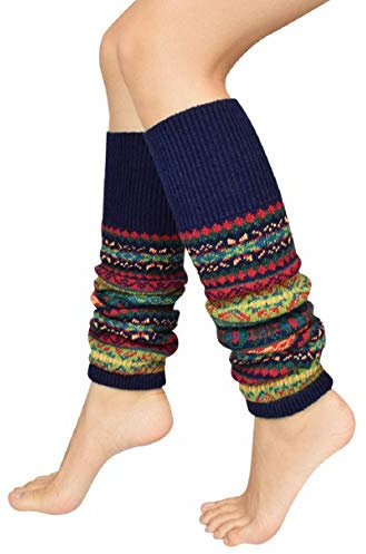 Tuopuda Stulpen Damen Lange Winter Legwarmer Böhmischer Stil Beinstulpen Gestrickt Verdicken Beinwärmer Overknee Strümpfe 1/2 Paar Tanzen Strumpf Knit Crochet Socken Weihnachtsstrumpf, Marine 1 Paar,