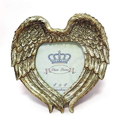 YONGYAN Vintage Gold 4x4 Inch Angel Wings Picture Frame Swing Sets Table Carved Resin Photo Frame for Table Top Display