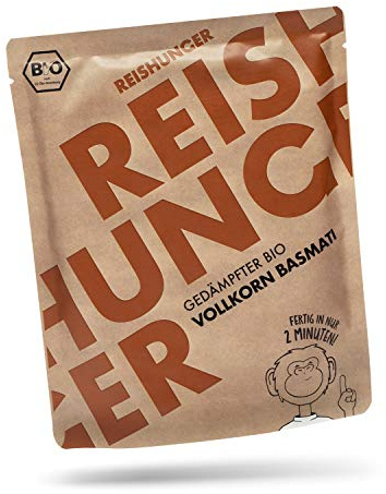 REISHUNGER BIO Mikrowellen Reis Vollkorn Basmati aus dem Himalaya (6 x 250g) - Auch in 12 x 250g verfügbar - Express Reis fertig in 2 Minuten - Vegan, Glutenfrei & 100% Sortenrein