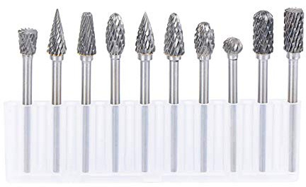 ANCLLO 10-teiliges Frässtifte Doppelschnitt-Wolframstahl-Drehfräs-Set mit 3 mm Schaft-Spiralbohrer für Rotationswerkzeuge Holz Metall Marmor Schnitzen, Polieren, Gravieren Usw, Bohren Tools
