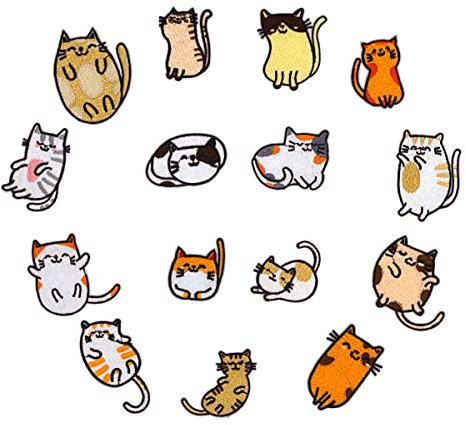15 Aufnäher Katze Aufkleber zum Aufbügeln Sticker Rucksack für Katzen Patches Aufbügeln Bügelbilder Kinder Tiere Bügelflicken für DIY T-Shirt Jeans