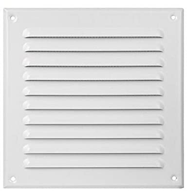 Metal Air Vent Grille - with Fly Screen - Flat Ducting - Ventilation Cover - White (250mm x 250mm)