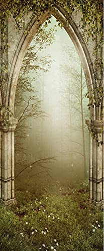 A.Monamour Türtapete Selbstklebend Türfolie Türposter 3D Alter Gotischer Ruinenbogen Mit Efeu Wald Vinyl Folie Türdeko Tapete Wandbild Türaufkleber Türtattoo 90 x 200 cm