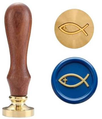 Christliches Wachssiegel Set mit Holzgriff – Kreuz, Jesusfisch & Symbole – Für Briefe, Geschenke, Bibel, Einladungen – Geschenkbox oder Einzelauswahl (christliches Kreuzfisch)