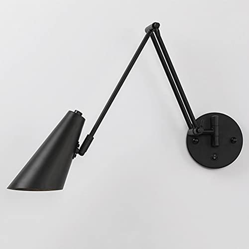 OOWOKS Retro Wandleuchte Innen mit Schalter, Verstellbar Metall Langer Arm Wandlampe Nachttischlampe Wand-Leselampe Vintage Industrial E27 Wandleuchtung für Wohnzimmer Schlafzimmer Bettseite,Schwarz