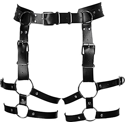 BBOHSS Damen Body Harness Mode Leder Strumpfgürtel Karneval Gothic Halloween Punk Dance Festival Strumpfband Kleidung