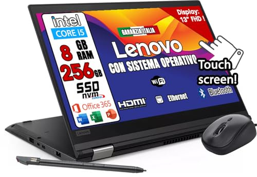 Lenovo ThinkPad Yoga x390 TouchScreen Pieghevole Full HD Intel Core i5-8th 256GB SSD 8GB RAM DDR4 Windows 11 Pro con mouse e penna stilo in omaggio! (ricondizionato)