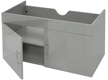 Mendler Waschbeckenunterschrank HWC-D16, Waschtischunterschrank Waschtisch Unterschrank Badmöbel, Hochglanz 90cm - grau