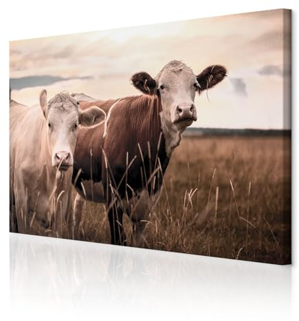 decomonkey Wandbilder Kuh 120x80 cm 1 Teilig Leinwandbilder Kunstdruck | Strukturleinwand, Holzkeilrahmen, Bild auf Leinwand, Wanddeko, Wohnzimmer, Wanddekoration, Tiere, Natur, Wiese, Bauernhof