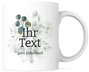 Tasse mit Blumen personalisiert, Aquarell-Blüten, Keramik 330 ml | Blumentasse mit Wunschname – zarte Aquarell-Blüten zum Muttertag, für Oma und als Dankeschön