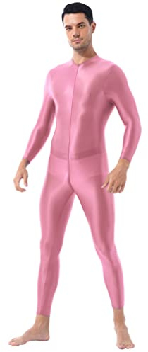 YiZYiF Uomo Metallico Bodystocking Catsuit Jumpsuit Leggings Tuta Intera Monopezzo Overall Body da Ginnastica Body Shaper Palestra Biancheria Intima Rosa Taglia unica