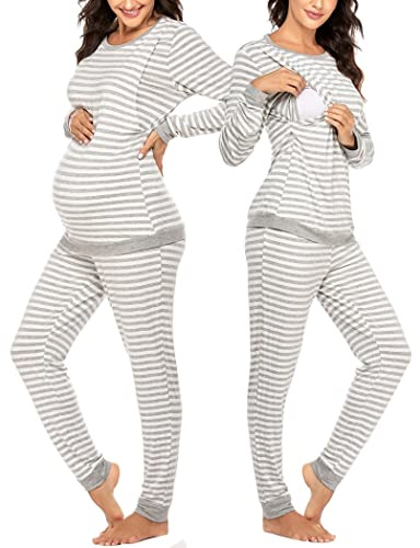 Ekouaer Pigiama Donna Premaman Pigiami maternità Invernali Manica Lunga Due Pezzi Abbigliamento da Notte Morbido, S-XXL